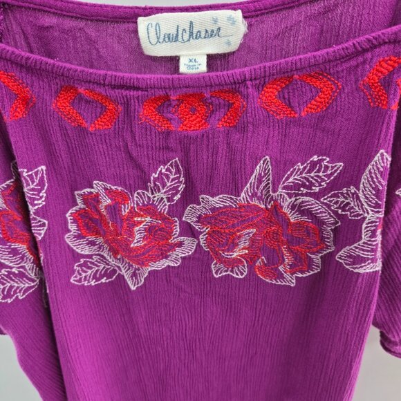 Cloudchaser Purple Boho Embroidered Blouse XL - Picture 6 of 10